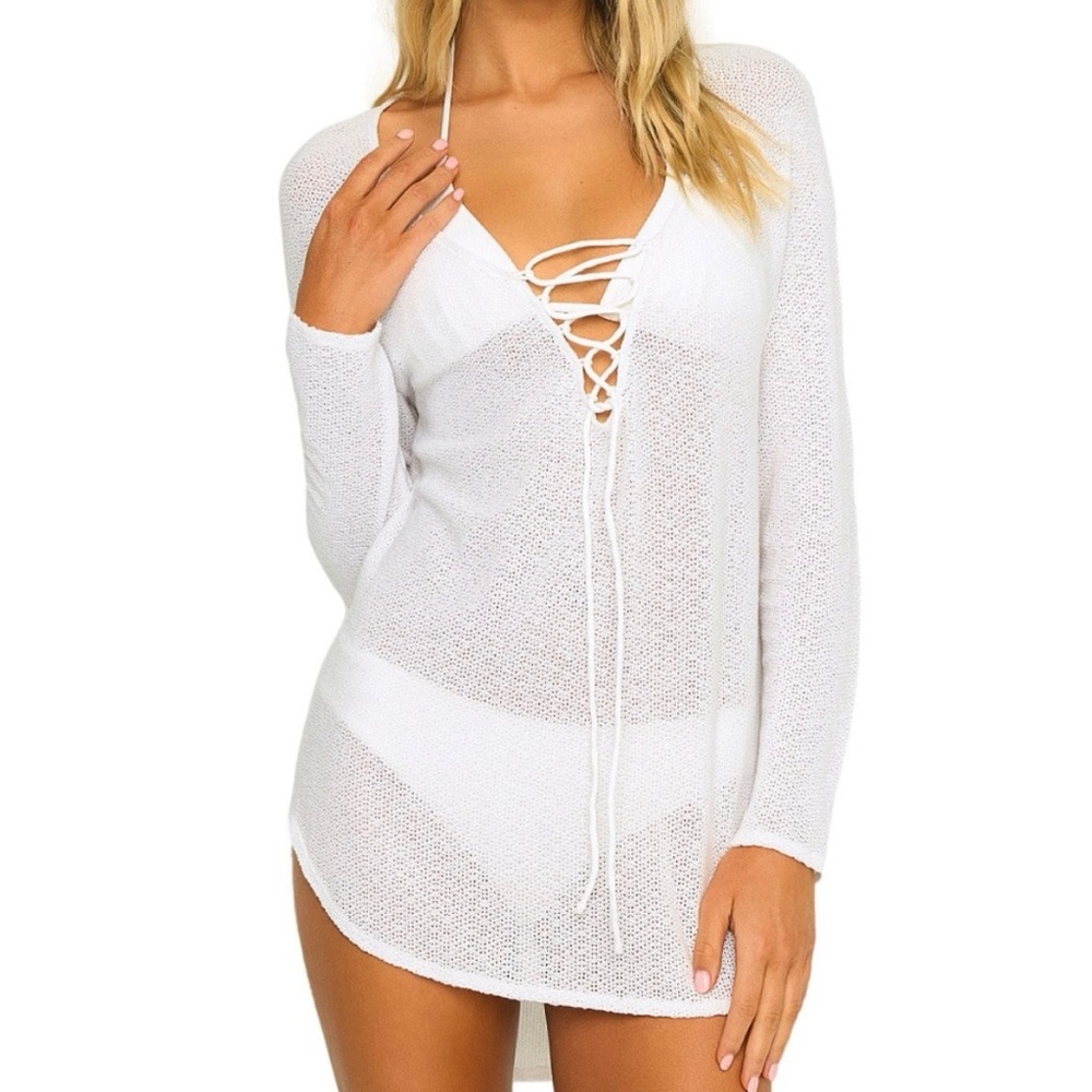Beach Bunny Payton White Lace-Up Swim Cover-Up